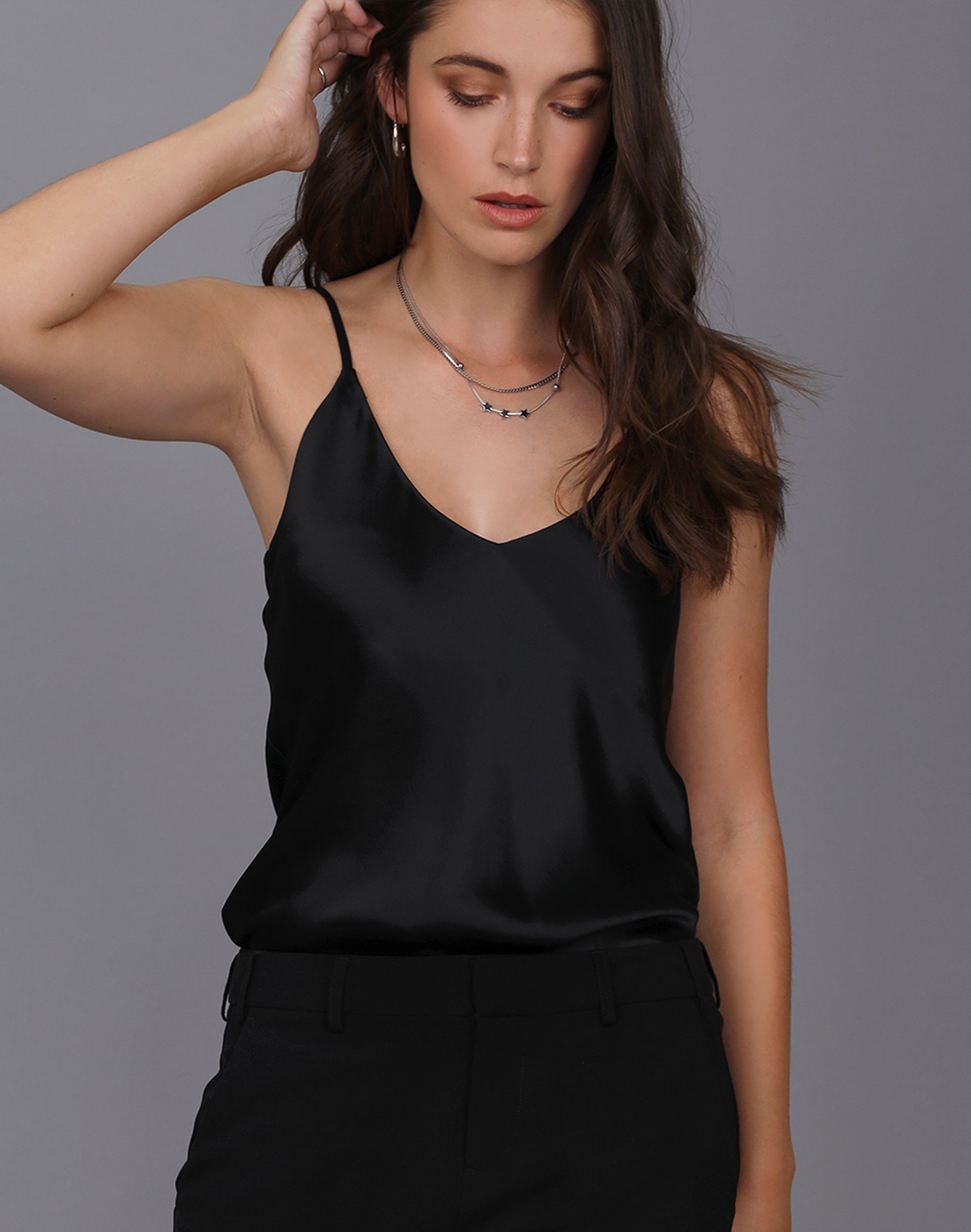 black satin camisole top