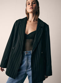 Esmaee Studio Blazer | Black Pinstripe