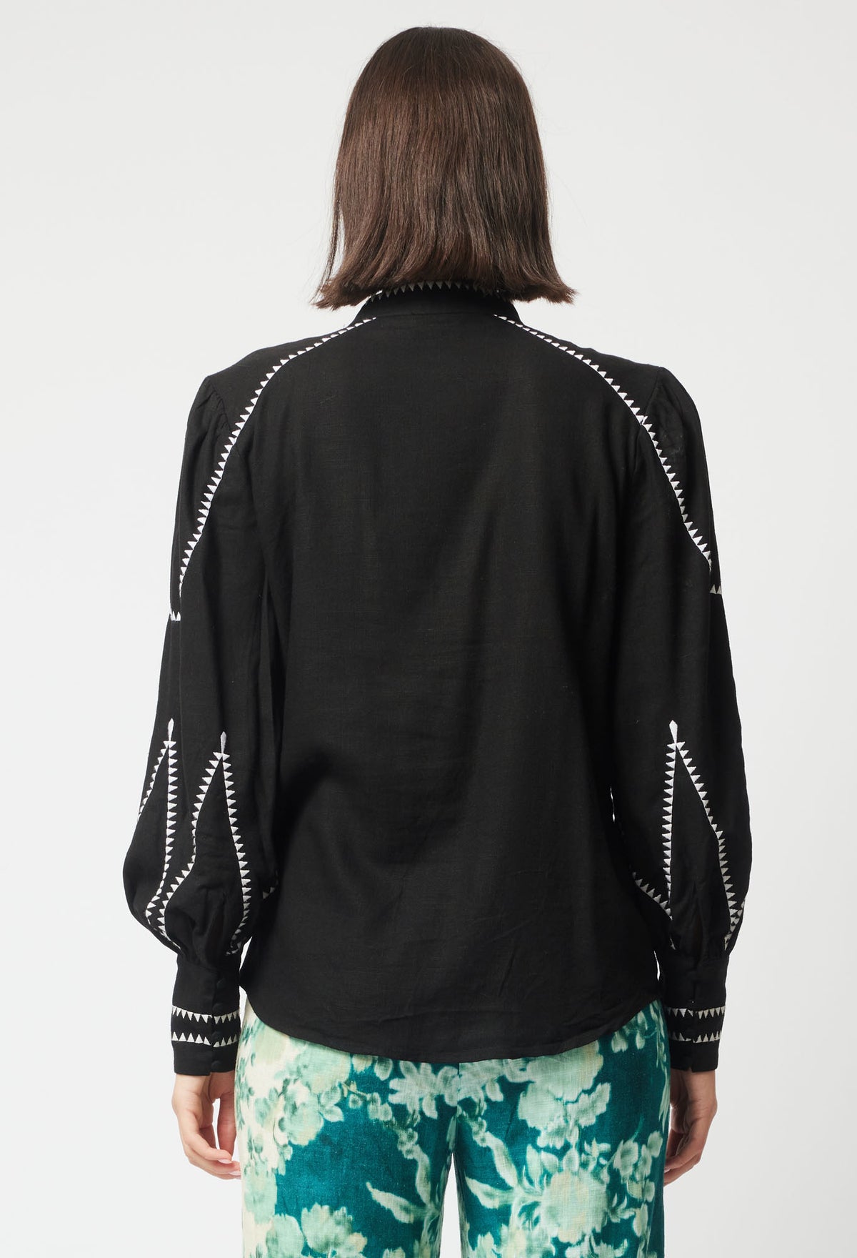 Once Was Meridian Placement Embroidered Shirt | Black