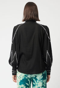 Once Was Meridian Placement Embroidered Shirt | Black