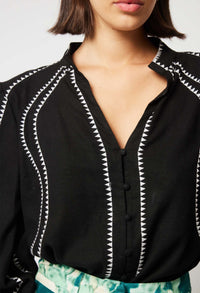 Once Was Meridian Placement Embroidered Shirt | Black