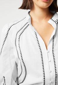 Once Was Meridian Placement Embroidered Shirt | Porcelain
