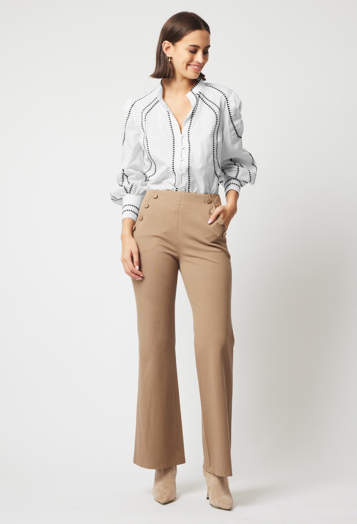 Once Was Meridian Placement Embroidered Shirt | Porcelain
