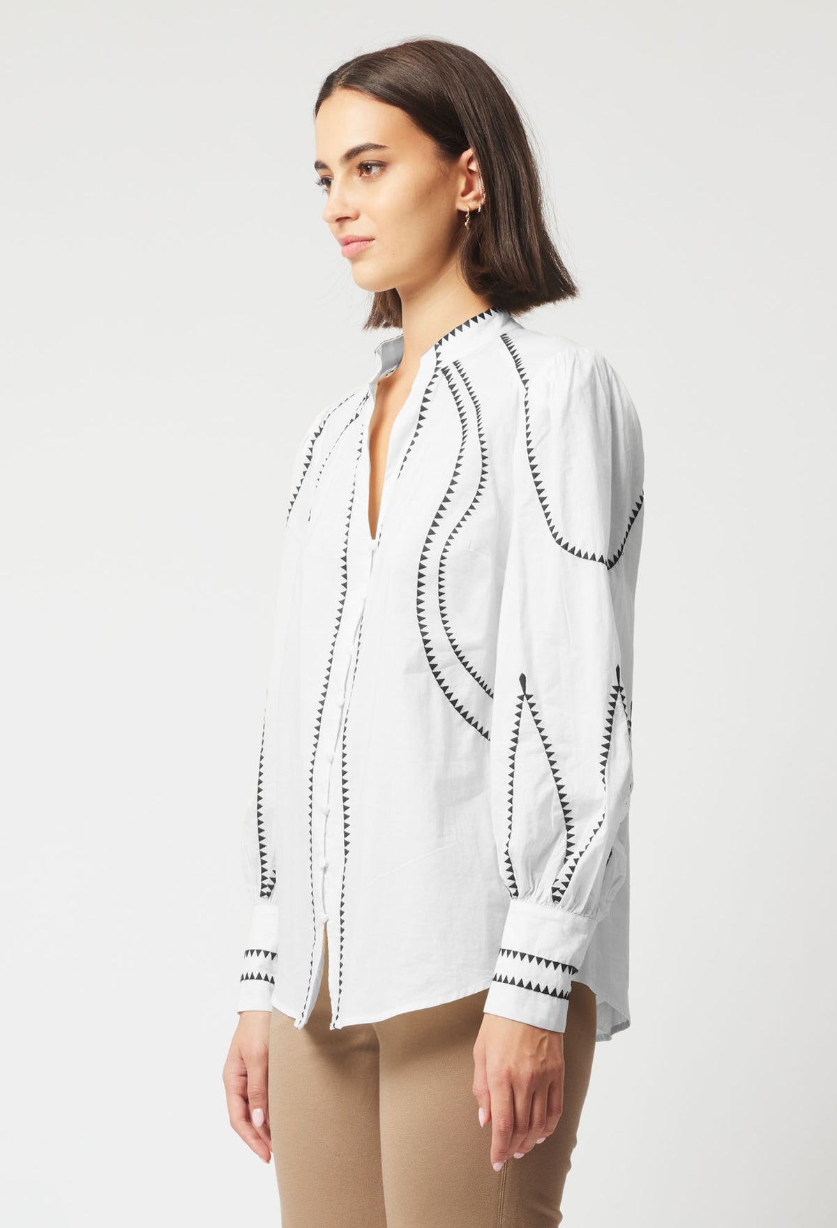 Once Was Meridian Placement Embroidered Shirt | Porcelain