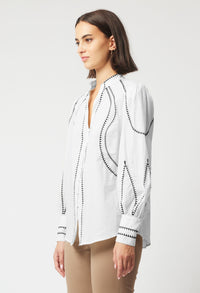 Once Was Meridian Placement Embroidered Shirt | Porcelain