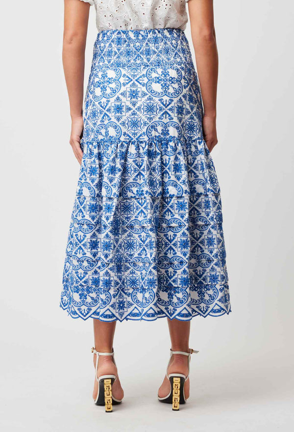 Once Was Positano Embroidered Maxi Skirt  | Azure