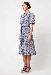 Once Was Delphine Embroidery Dress | Navy/White