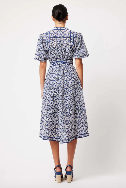 Once Was Delphine Embroidery Dress | Navy/White