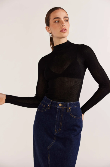 Staple The Label Muse Sheer Knit Top | Black