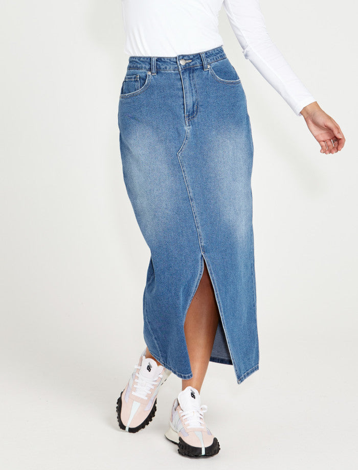 Sass Emerald Denim Maxi Skirt | 80 Wash