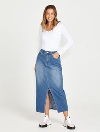 Sass Emerald Denim Maxi Skirt | 80 Wash
