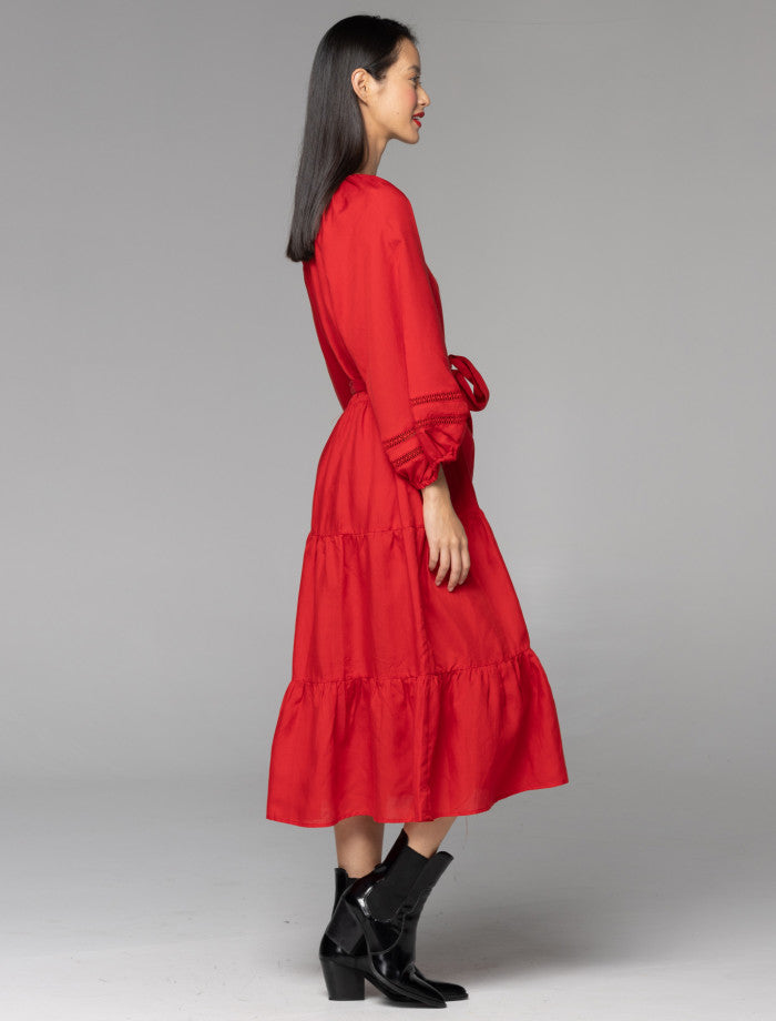 Fate + Becker Faraway Tiered Midi | Cherry Red