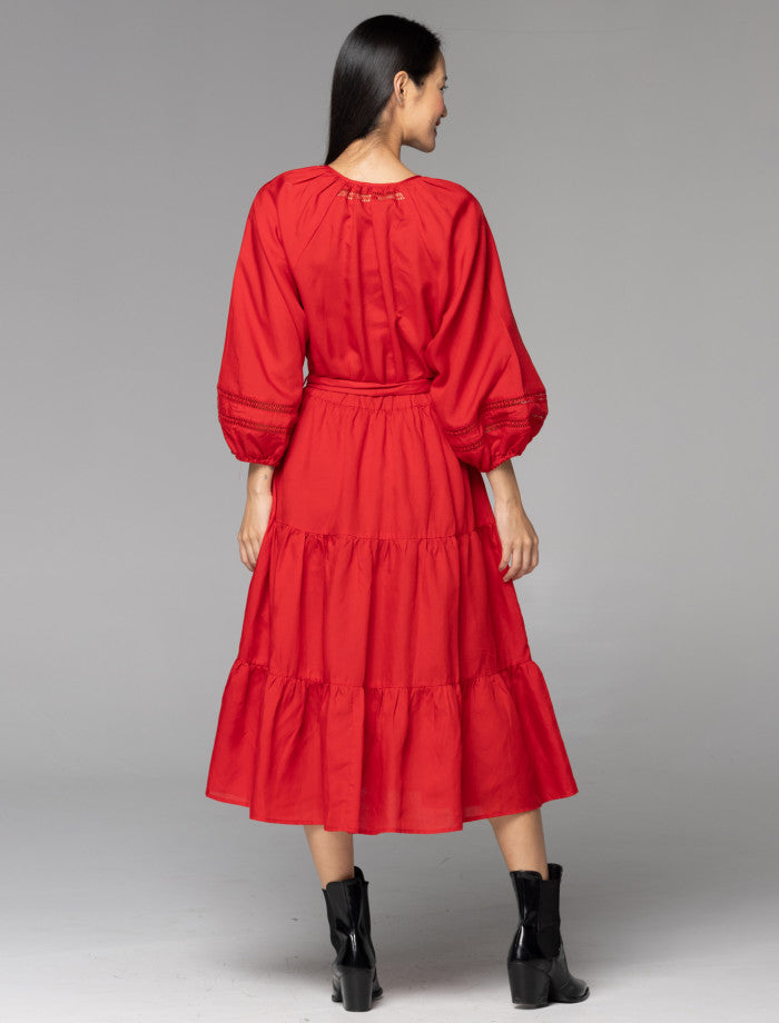 Fate + Becker Faraway Tiered Midi | Cherry Red