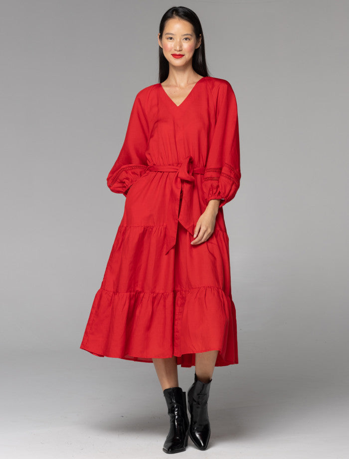 Fate + Becker Faraway Tiered Midi | Cherry Red