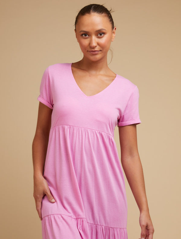 Silent Theory Lola Tiered Dress | Bright Pink