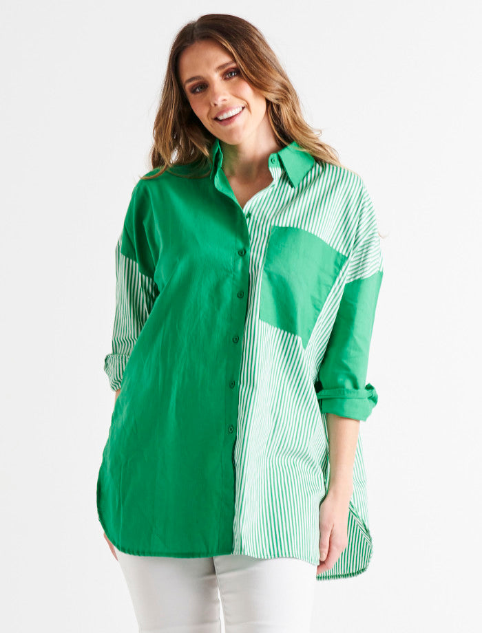 Quinn Shirt, Green Stripe Block, Robe Boutique