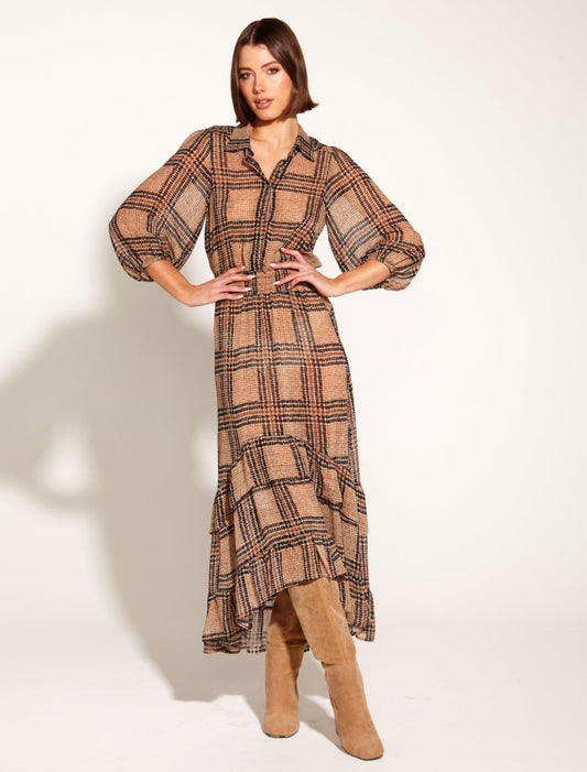 Fate + Becker Something Beautiful Mid Puff Sleeve Shirt Dress | Houndstooth Check