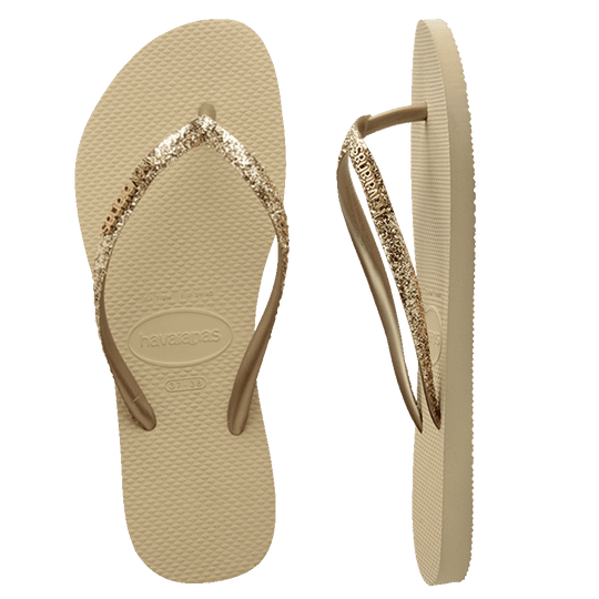 Havaianas Slim Glitter Jandal | Sand Grey w Metallic Logo