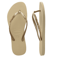 Havaianas Slim Glitter Jandal | Sand Grey w Metallic Logo