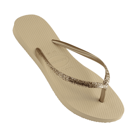Havaianas Slim Glitter Jandal | Sand Grey w Metallic Logo