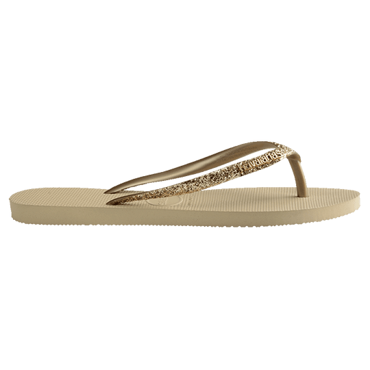 Havaianas Slim Glitter Jandal | Sand Grey w Metallic Logo