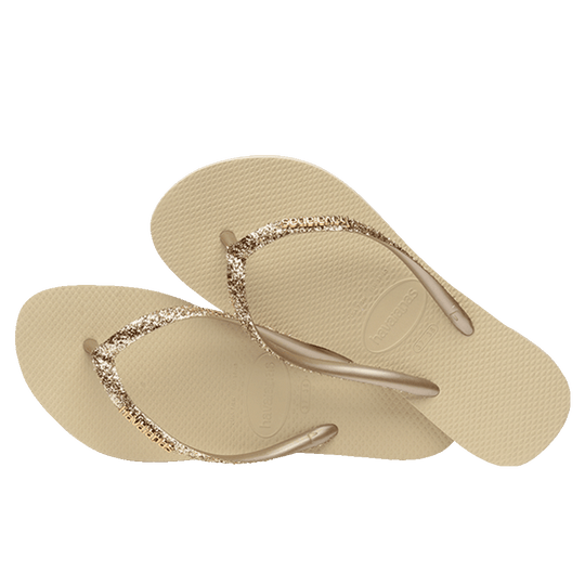 Havaianas Slim Glitter Jandal | Sand Grey w Metallic Logo