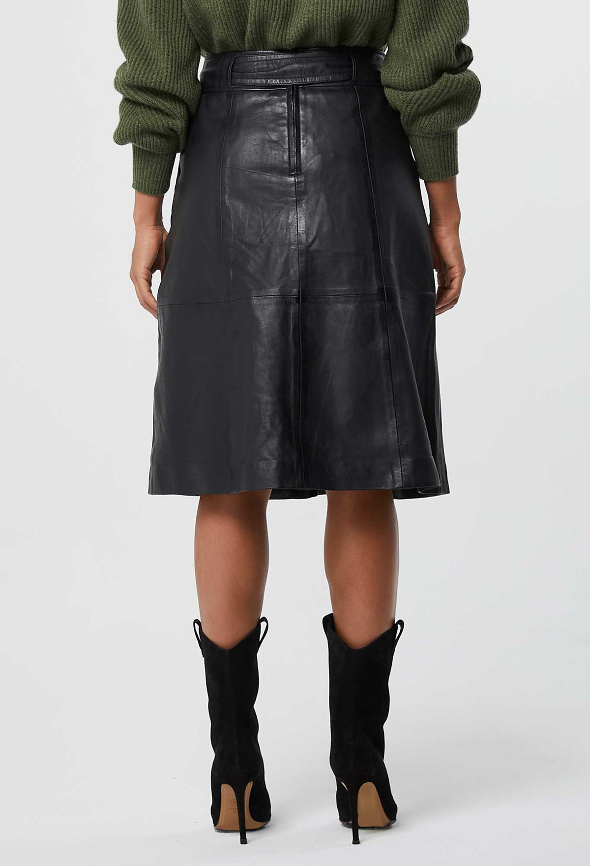 Once Was Flared Leather Skirt | Black
