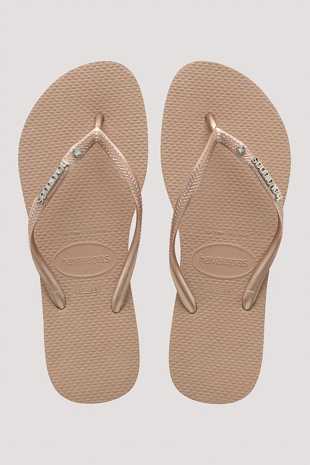 Havaianas Slim Metal Logo Crystal Jandal | Rose Gold