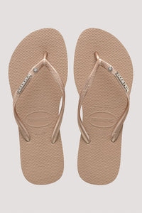 Havaianas Slim Metal Logo Crystal Jandal | Rose Gold