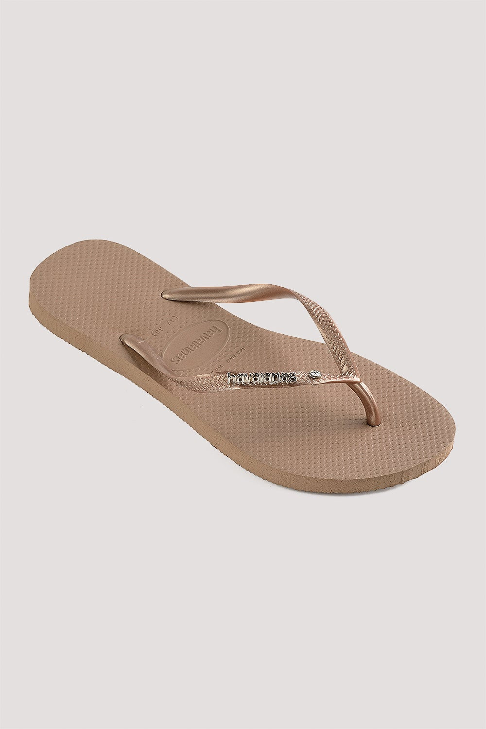 Havaianas Slim Metal Logo Crystal Jandal | Rose Gold
