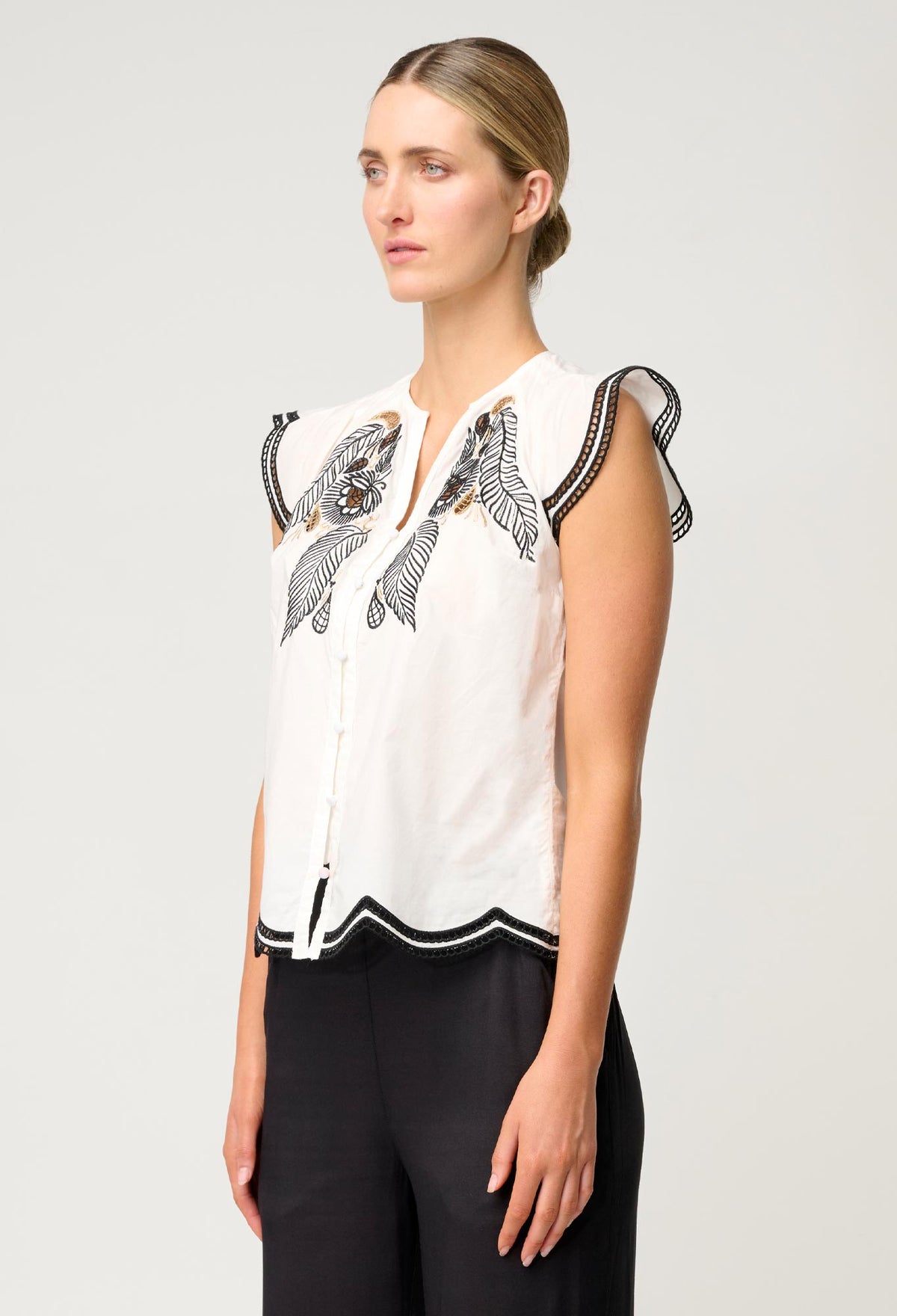 Once Was | Aseel Scallop Embroidered Top