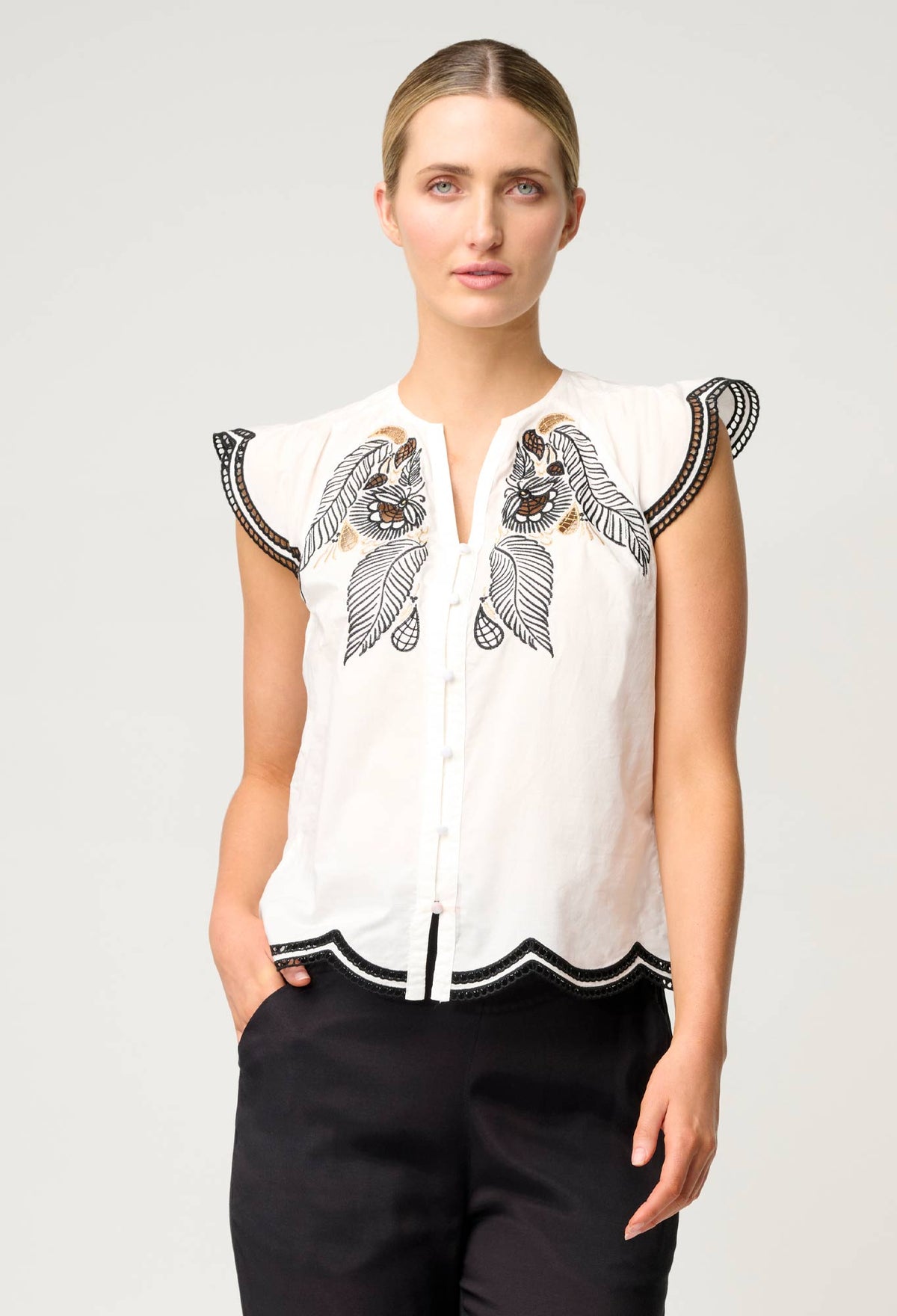 Once Was | Aseel Scallop Embroidered Top