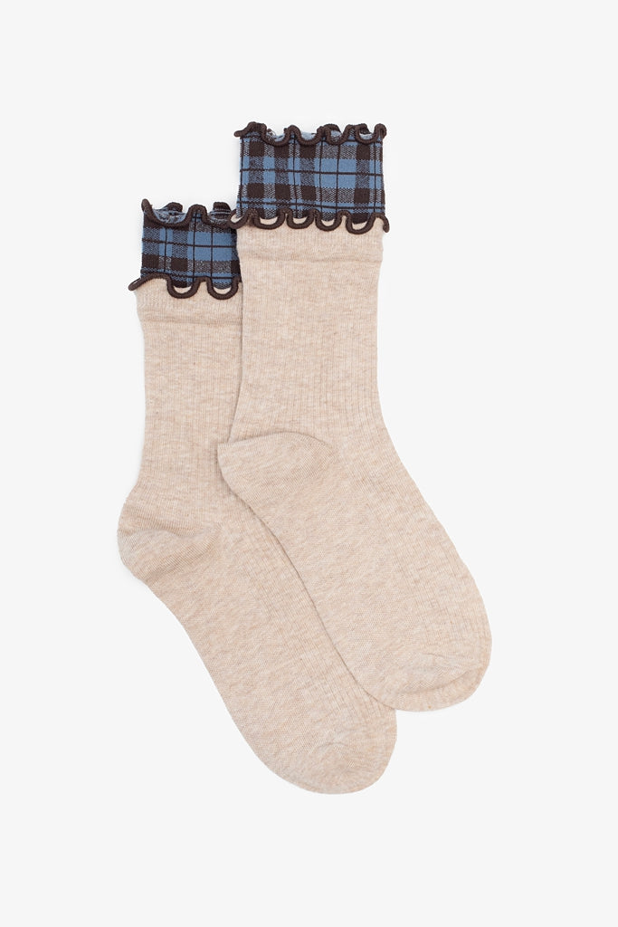 Antler | Oat Plaid Top Sock