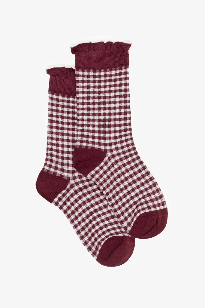 Antler | Merlot Ruffle Gingham Sock