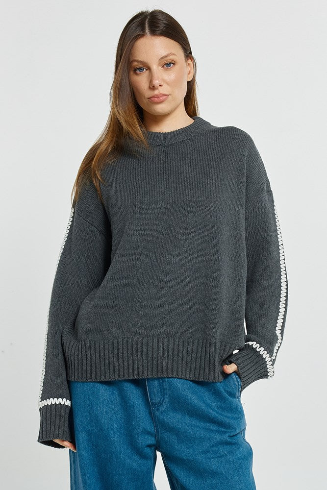 Betty Basics | Contrast Stitch Sweater