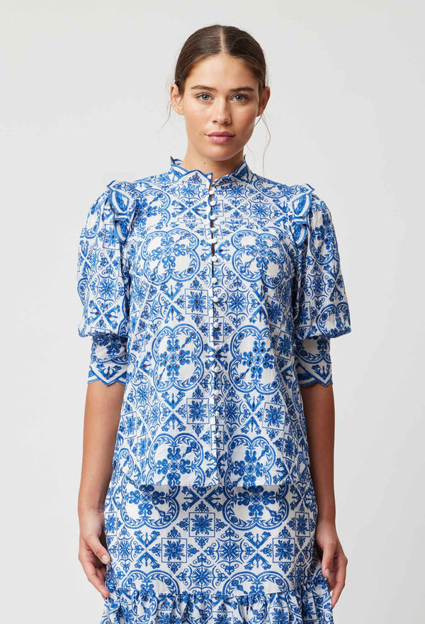 Once Was Elysian Scallop Detail Blouse | Azure