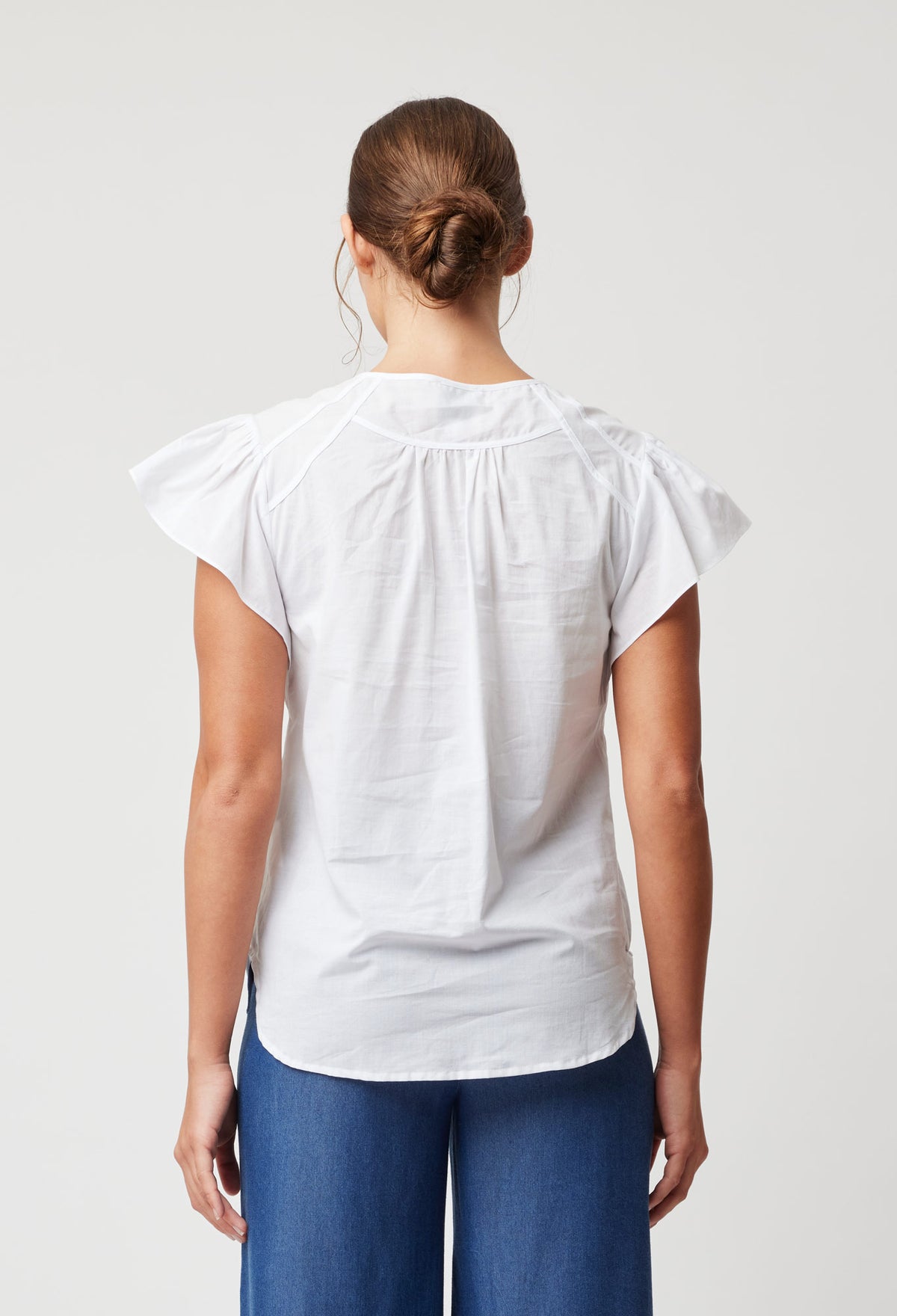 Once Was Scala Flutter Sleeve Top | White