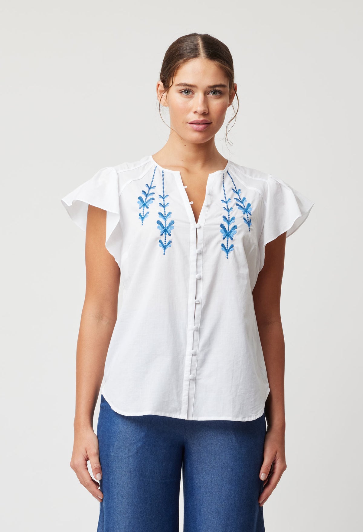 Once Was Scala Flutter Sleeve Top | White