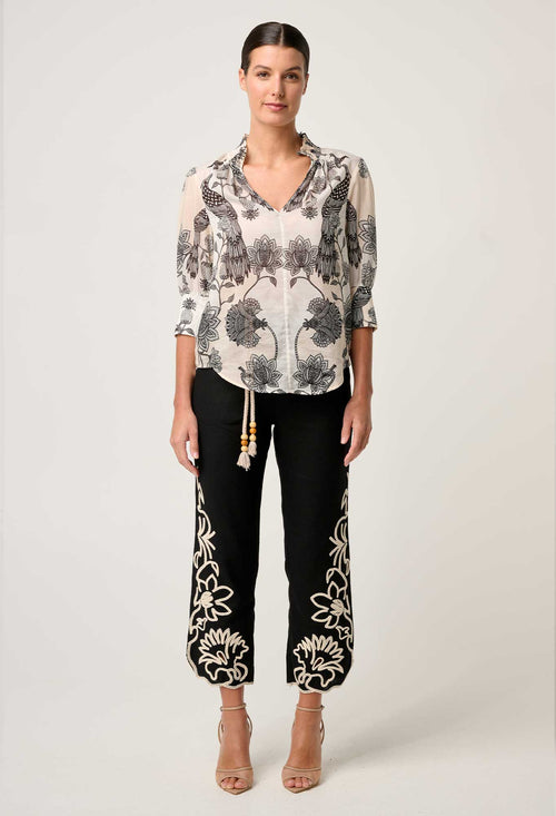 Once Was | Oleander Shirred Collar Blouse Imperial Stones