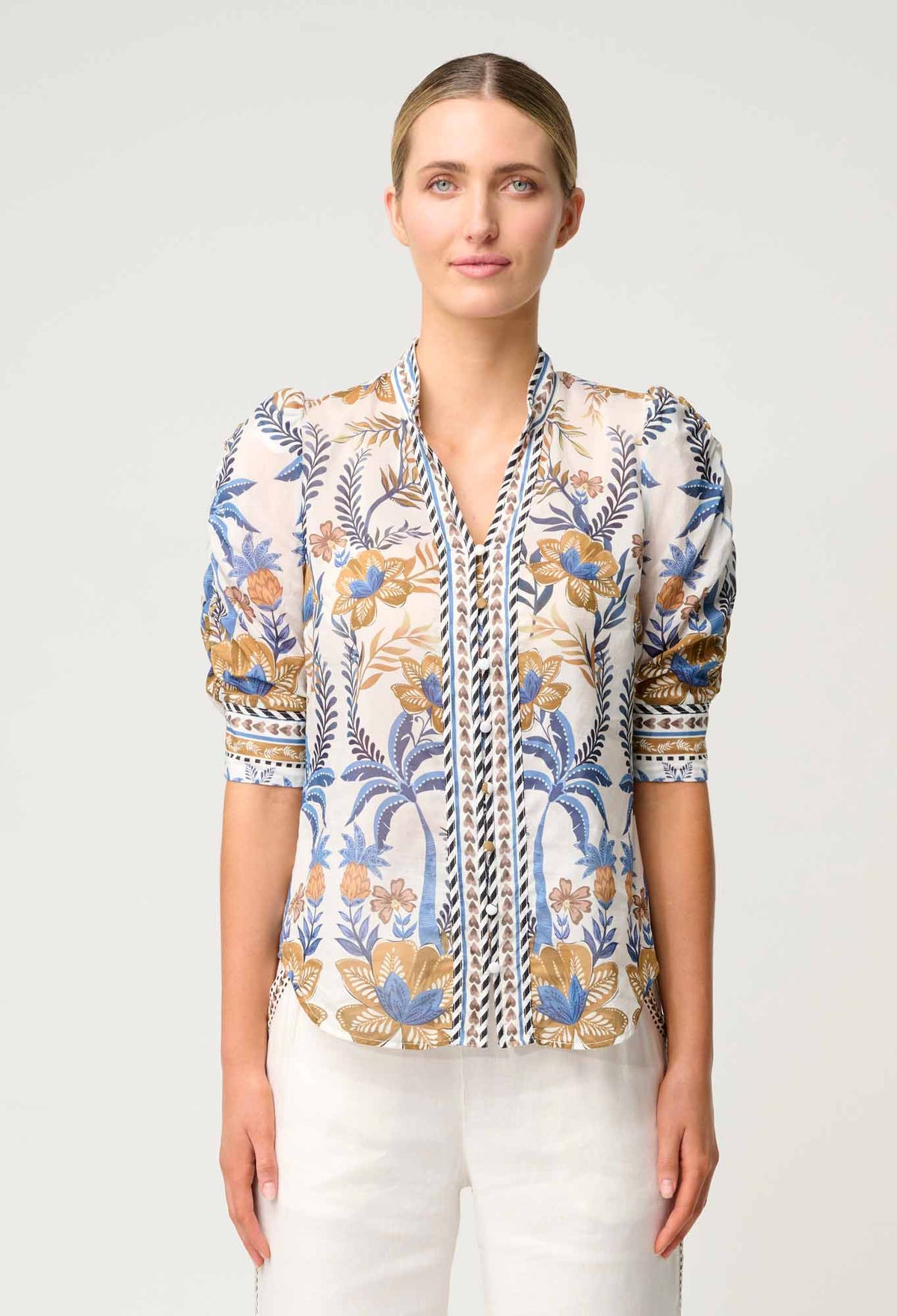 Once Was | Calantha Ruched Sleeve Shirt