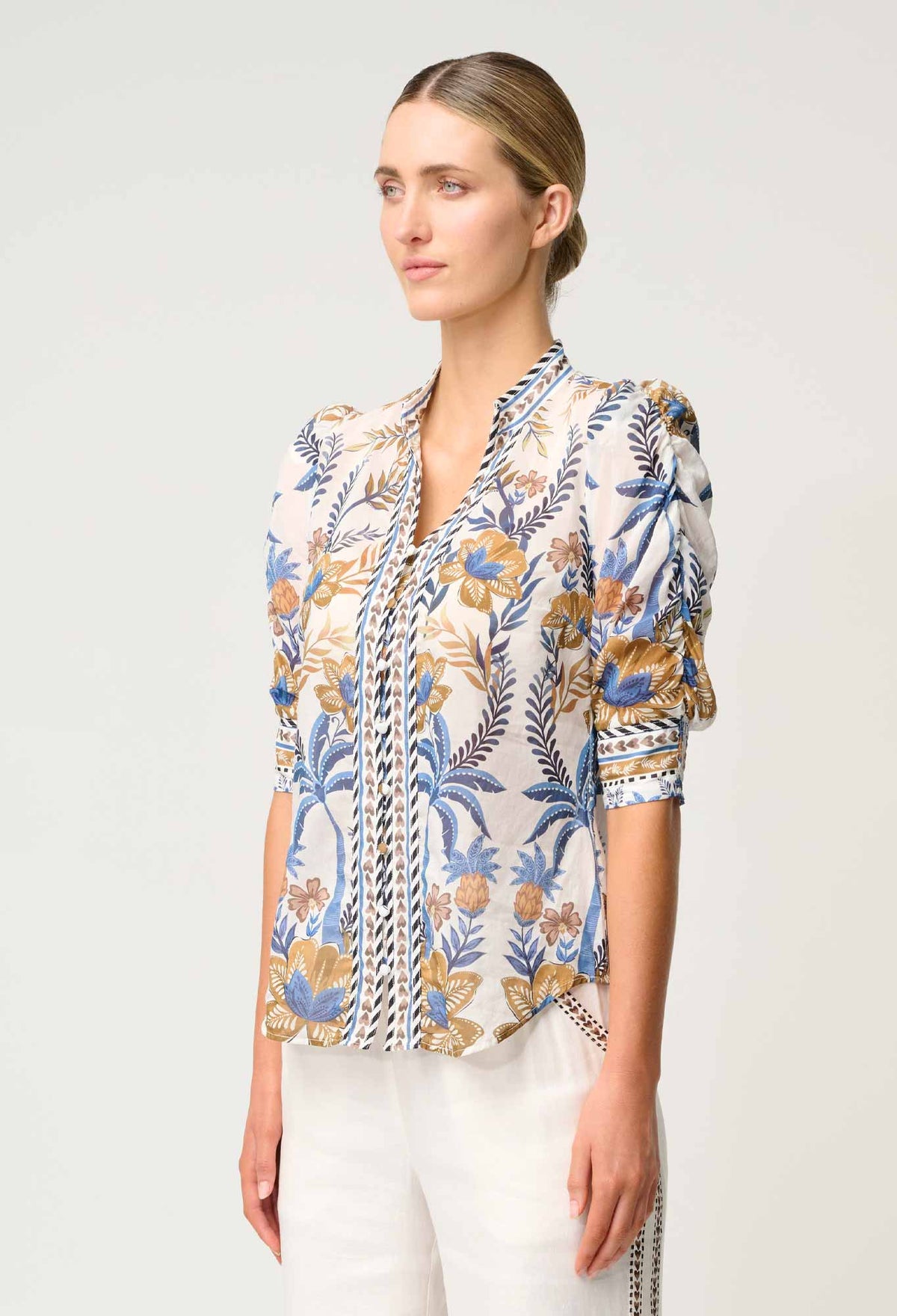 Once Was | Calantha Ruched Sleeve Shirt