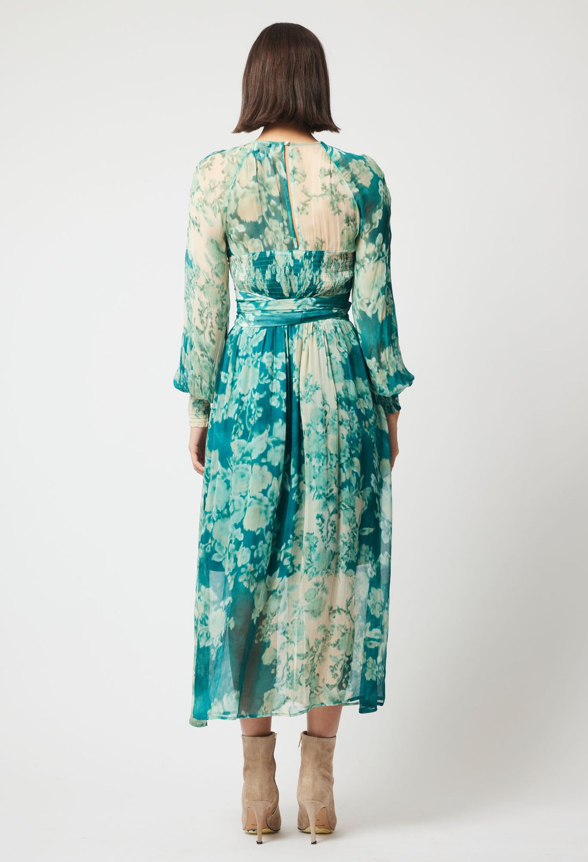 Once Was Pavillion Chiffon Pleated Bodice Maxi Dress | Jade Floral