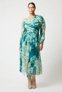 Once Was Pavillion Chiffon Pleated Bodice Maxi Dress | Jade Floral