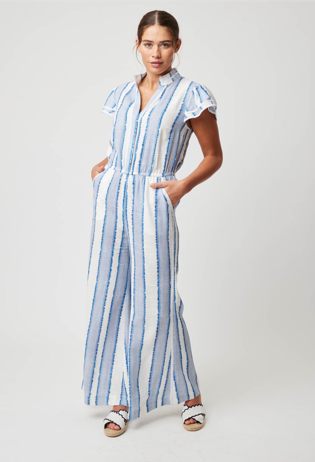 Once Was Positano Flutter Sleeve Jumpsuit  | Sorrento Stripe