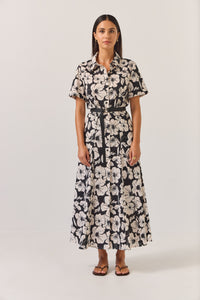 Tuesday | Godet Shirt Dress - Black Floral