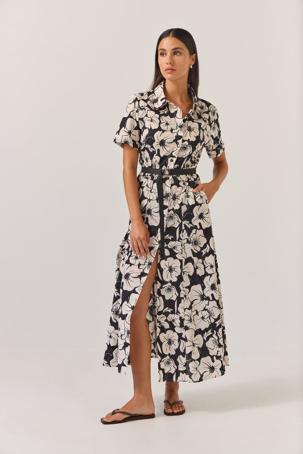Tuesday | Godet Shirt Dress - Black Floral