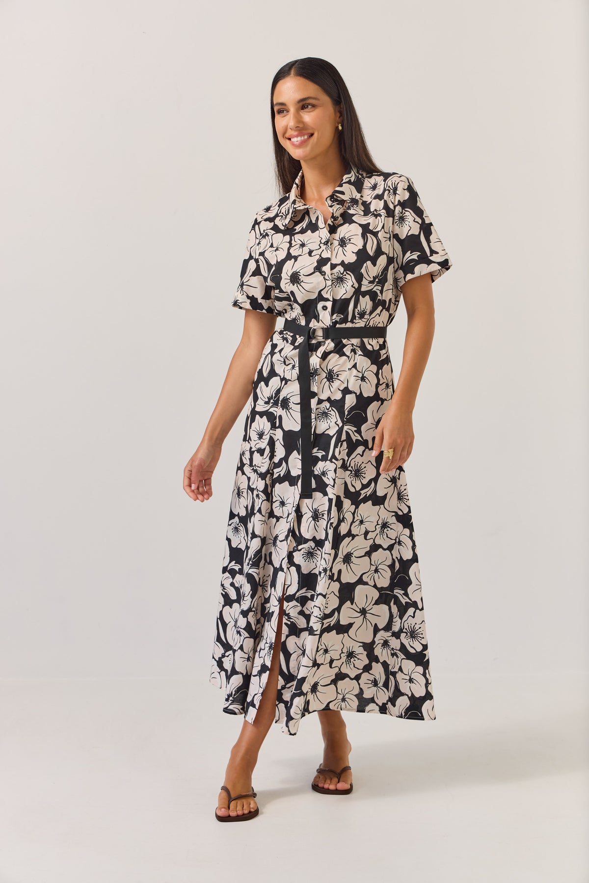 Tuesday | Godet Shirt Dress - Black Floral
