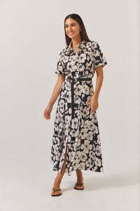 Tuesday | Godet Shirt Dress - Black Floral