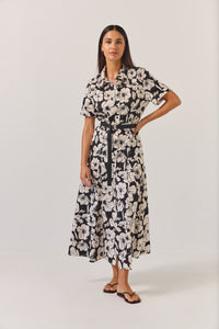 Tuesday | Godet Shirt Dress - Black Floral