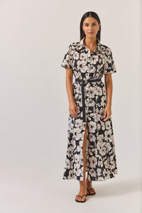 Tuesday | Godet Shirt Dress - Black Floral
